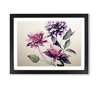 Artistic Watercolour Flowers Framed Wall Art Print A2 Black
