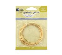 Artistic Wire, 14 Gauge / 1.6 mm Silver Plated Tarnish Resistant Copper Craft Wire, Gold Color, 10 ft / 3.1 m
