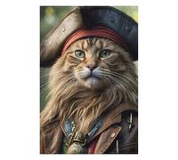 Artistic Wooden Jigsaw Puzzle for Adults, Captain Pirate Cat, 1000 PCS