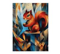 Artistic Wooden Jigsaw Puzzle for Adults, Contemporary Cubist Take on Dürers Squirrel Study - Modern Wildlife Wall Art, 500 PCS