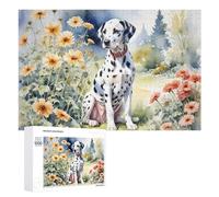 Artistic Wooden Jigsaw Puzzle for Adults, Dalmatian Dog with Flowers, 1000 PCS