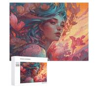 Artistic Wooden Jigsaw Puzzle for Adults, Fantasy Floral Portrait Artwork, 500 PCS