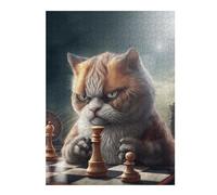 Artistic Wooden Jigsaw Puzzle for Adults, Grumpy Cat Plays Chess, 500 PCS
