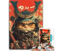 Artistic Wooden Jigsaw Puzzle for Adults, Samurai Cat Warrior, 500 PCS