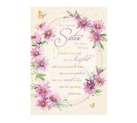 Artistic Words n Wishes Sister Birthday Card - Traditional Pretty Floral Wreath and Loving Verse Finished with Attractive Gold Foil - Greeting Card For Her (WW-K207)