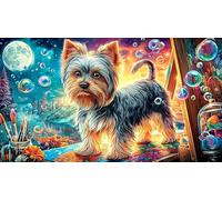 Artistic Yorkshire Terrier Painting 1000 Pieces Recycled Paper Puzzle - Great Gift Idea Challenging Home Activity for Adults 75x50/1000pcs