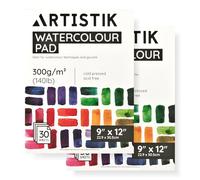 ARTISTIK 12" x 9" Watercolor Pad for Mixed Media Art and Water-Based Mediums - 300gsm(140lb) Acid-Free Cold Pressed Watercolor Paper Pad - 30 Sheets/Pack of 2