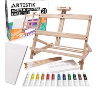 Artistik 21 Pieces Acrylic Easel Set - Adjustable Desktop Table Easel with Acrylic Paints, Brushes, Canvas Boards & Oil Pastels - Complete Craft Art Painting Kit for Beginners & Artists