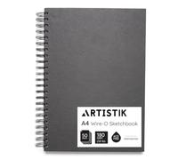 ARTISTIK A4 Sketchbook - Wire-O Portrait Drawing Pad with 180gsm Acid-Free Cartridge Paper - Perforated Mixed Media Sketch Book with Cloth Cover - 100 Pages (50 Sheets)