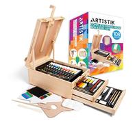ARTISTIK Complete Mixed Media Box Wooden Easel Set - 108-Piece Desktop Art Easel Stand with 2 Drawers - Portable and Lightweight Painting, Sketching, and Drawing Board