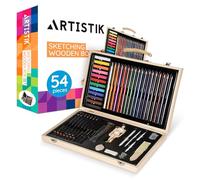 ARTISTIK Sketching Wooden Box Art Set with Mannequin - 54-Pc Portable Art Kit with Coloring & Sketching Pencils and Artist Accessories for Professionals & Beginners