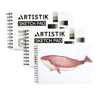 ARTISTIK Spiral Sketch Pad - 100-Sheet Perforated Sketchbook for Pencil, Pastel & Crayon - 100 g/m²(68lb) Mixed Media Sketching & Writing Pad - 5.5"x 8.5", Pack of 3