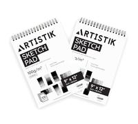 ARTISTIK Spiral Sketch Pad - 100-Sheet Perforated Sketchbook for Pencil, Pastel & Crayon - 100 g/m²(68lb) Mixed Media Sketching & Writing Pad - 9" x 12", Pack of 2