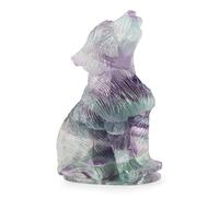 Artistone 2.0" Crystal Wolf Statue,Hand Carved Gemstone Rainbow Fluorite Wolf Figurines Decor Gift Small Animal Carvings Collectible Healing Stones Decoration