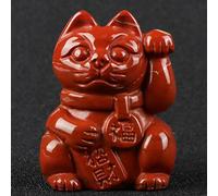 Artistone 2" Red Jasper Crystal Lucky Cat Statue Hand Carved Feng Shui Maneki Neko Fortune Cat Figurine for Attract Money Wealth Good Luck Home Office Decoration Opening Gifts