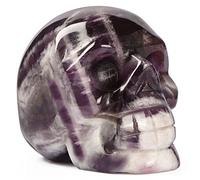 Artistone 5.1cm Amethyst Crystal Skull Figurine Healing Gemstone Human Head Statue Reiki Skulls Sculpture for Halloween Gothic Ornaments Skeleton Decor