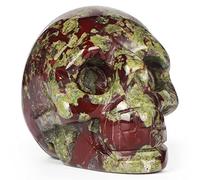 Artistone 5.1cm Crystal Skull Figurine Healing Gemstone Human Head Statue Reiki Skulls Sculpture for Halloween Gothic Ornaments Skeleton Decor, Dragon Bloodstone