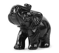 Artistone Black Obsidian Crystal Elephant Statue Figurines Decor Hand Carved Gemstone Animal Sculpture for Home Decoration Desk Ornaments with Gift Box 2 Inch