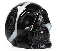 Artistone Crystal Skull Head Figurines 2 Inch Black Banded Agate Gemstone Skulls Human Skeleton Statue Sculpture for Halloween Gothic Ornaments Decor