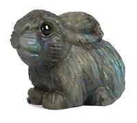 Artistone Labradorite Crystal Rabbit Figurine 2 Inch Carved Gemstone Bunny Ornament Animal Carving Statue Sculpture Healing Crystals Stones for Home Garden Lawn Yard