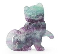 Artistone Rainbow Fluorite Crystal Cat Ornament 1.8 Inch Cat Gifts Figurine Animal Sculpture Statue Healing Stone Home Decor