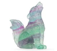 Artistone Rainbow Fluorite Crystal Tail Wolf Statue Healing Stone 2 Inch Gemstone Animals Wolf Carved Sculpture Ornaments Art Gifts Home Decor