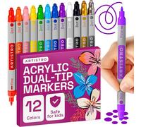 ARTISTRO 12 Colors Acrylic Paint Pens, Art Set Dual Tip (Fine 1mm + Dot 5mm), Acrylic Markers for Fabric, Canvas, Rock, Glass, Wood, Paper, DIY, Paint Markers for Kids and Adults