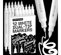 ARTISTRO 12 White Acrylic Paint Pens Dual-Tip Brush+Fine for Fabric & Rock | Water-Based, Quick-Dry & Low-Odour Art Supplies for All Surfaces, Craft Gift for Adults, Teens & Kids, Classroom Must-Haves