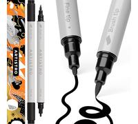 ARTISTRO 2 Black Acrylic Paint Pens Dual-Tip Brush+Fine for Fabric & Rock | Opaque Water-Based Colour that Shows Up on Dark Card, Two Nib Widths in One Barrel, Craft Gift for Adults, Teens & Kids
