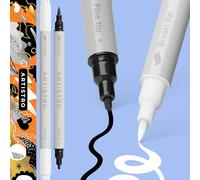 ARTISTRO 2 Black & White Acrylic Paint Pens Dual-Tip Brush+Fine for Rock | Opaque Water-Based Colour that Shows Up on Dark Card, Two Nib Widths in One Barrel, Craft Gift for Adults, Teens & Kids