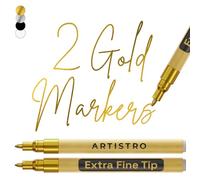 ARTISTRO 2 Gold Metallic Acrylic Paint Pens for Rock, Ceramic, Wood, Glass, Metal, Fabric, Plastic - 0.7mm Extra-Fine Tip Paint Markers - Ideal for Scrapbooking, DIY Crafts & Art Projects