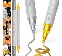 ARTISTRO 2 Gold & Silver Acrylic Paint Pens Dual-Tip Brush+Fine for Rock