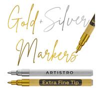 ARTISTRO 2 Gold & Silver Metallic Acrylic Paint Pens for Rock, Ceramic, Wood, Glass, Metal, Fabric, Plastic - 0.7mm Extra-Fine Tip Paint Markers - Ideal for Scrapbooking, DIY Crafts & Art Projects