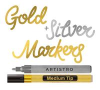 ARTISTRO 2 Metallic, Gold & Silver Acrylic Paint Pens for Rock Painting Ceramic Wood Glass Tire Plastic - 3mm Medium Tip Paint Markers Ideal for Labeling DIY Crafts Art Projects