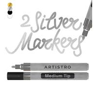 ARTISTRO 2 Metallic, Silver Acrylic Paint Pens for Rock Ceramic Wood Glass Metal Fabric Plastic - 3mm Metallic Paint Markers Ideal for Scrapbooking DIY Crafts Art Projects