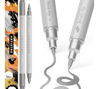 ARTISTRO 2 Silver Acrylic Paint Pens, Metallic Dual Tip (Brush + Fine 1 mm), Markers for Fabric, Canvas, Rock, Glass, Wood, Paper, DIY - Paint Markers for Kids and Adults