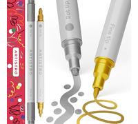 ARTISTRO 2 Silver&Gold Acrylic Paint Pens, Dual Tip, Acrylic Marker Pens for Fabric, Canvas, Rock, Glass, Wood, Paper, DIY, Kids and Adults (Fine 1mm + Dot 5mm)