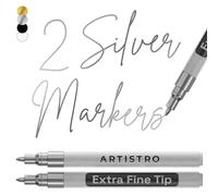 ARTISTRO 2 Silver Metallic Acrylic Paint Pens for Rock, Ceramic, Wood, Glass, Metal, Fabric, Plastic - 0.7mm Extra-Fine Tip Paint Markers - Ideal for Scrapbooking, DIY Crafts & Art Projects