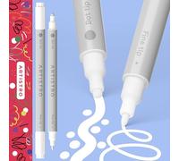 ARTISTRO 2 White Acrylic Paint Pens Dual-Tip Dot+Fine for Fabric & Rock | Opaque Water-Based Colour that Shows Up on Dark Card, Two Nib Widths in One Barrel, Craft Gift for Adults, Teens & Kids