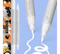 ARTISTRO 2 White Dual-Tip Acrylic Paint Pens Art Supplies - Multisurface Markers for Fabric, Plastic, & More, 1 mm Fine & Brush Tips