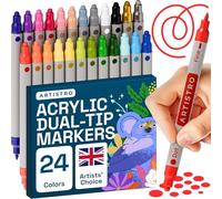 ARTISTRO 24 Acrylic Paint Paint Pens for Rock, Fabric, Wood, Glass, Craft, Decoration - Dual-Tip Paint Markers - Stocking Stuffers, Gift for Teens, Grandkids, Kids - Art Supplies