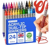 ARTISTRO 24 Acrylic Paint Pens - Dual Tip (Brush & Fine) Markers, Multicolor for Fabric, Canvas, Rock, Glass, Wood & Paper - Great DIY & Gift for Kids, Teens - Art Set