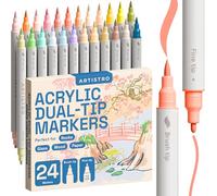 ARTISTRO 24 Acrylic Paint Pens - Dual Tip (Brush & Fine) Markers, Multicolor for Fabric, Canvas, Rock, Glass, Wood & Paper - Great DIY & Gift for Kids, Teens - Art Set