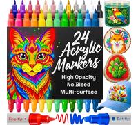 ARTISTRO 24 Acrylic Paint Pens for Fabric, Rock, Wood, Glass - Easter Decoration & Crafts - Dual Tip (Dot & Fine) Paint Markers for Adults, Teens, Kids - Art Supplies