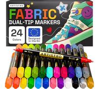 ARTISTRO 24 Fabric Markers - Dual-Tip Fabric Markers Permanent for Clothes - No Bleed Fabric Pens for T-Shirts, Bags, Textile, Canvas, and more (Brush Tip and Fine Tip)