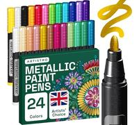 ARTISTRO 24 Metallic Markers with Medium Tip, Acrylic, Pre-Activated Pens for Kids & Adults, Metallic Markers for Black Paper, Rocks