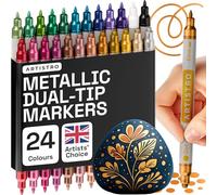 ARTISTRO 24 Metallic Paint Pens Markers for Rock, Fabric, Wood, Glass, Craft, Decoration - Dual-Tip Paint Markers - Stocking Stuffers, Gift Idea for Teens, Grandkids, Kids - Art Supplies