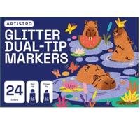 ARTISTRO 24 Shimmering Glitter Dual-Tip Paint Pens - Sparkly Markers with Acrylic Ink for Rock, Ceramic, Wood, Fabric, & More - Dot + Chisel Tips