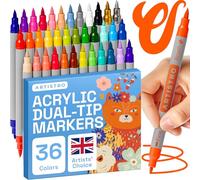 ARTISTRO 36 Acrylic Paint Pens - Dual Tip (Brush & Fine) Markers, Multicolor for Fabric, Canvas, Rock, Glass, Wood & Paper - Great DIY & Gift for Kids, Teens - Art Set