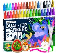 ARTISTRO 36 Acrylic Paint Pens for Rock, Fabric, Wood, Glass, Decoration - Dual Tip (Dot & Fine) Paint Markers for Coloring Books for Adults, Teens, Kids - Art and Craft Supplies Kit - Great Gift